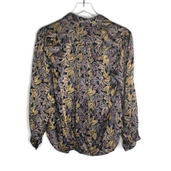 Harve Benard Silk Leaf Print Long Sleeve Blouse 8 - Picture 2 of 8
